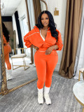 Spring and Autumn Solid Color Long Sleeve Zipper Women's Wear Slimming Two Piece Set
