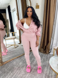 Spring and Autumn Solid Color Long Sleeve Zipper Women's Wear Slimming Two Piece Set