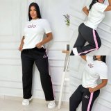 Casual Fashion Sports Set, Diamond Hot Short Sleeve Pants, Two Piece Set