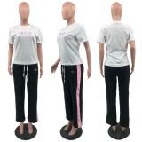 Casual Fashion Sports Set, Diamond Hot Short Sleeve Pants, Two Piece Set