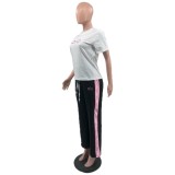 Casual Fashion Sports Set, Diamond Hot Short Sleeve Pants, Two Piece Set