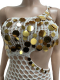 Summer Knitted Hand Hook Perspective Glitter Tassel Strap Beach Skirt Irregular Dress