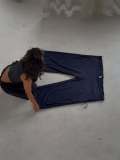Lazy style high waisted casual versatile hanging drawstring loose wide leg pants