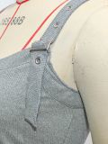 Y2K sexy gray adjustable buckle strap V-neck slim fit summer daily vest
