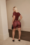 Serpentine round neck short sleeved shorts two-piece set for women, high elasticity casual nightclub style