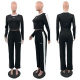 Alo Spring and Autumn New Casual Sports Set Women's Embroidered Wide Leg Pants Two Piece Set