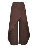 American retro spicy style irregular wide leg pants with high waisted cross metal buckle for slimming and drape effect