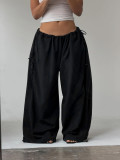 Lazy style high waisted casual versatile hanging drawstring loose wide leg pants