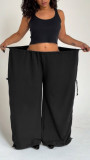 Lazy style high waisted casual versatile hanging drawstring loose wide leg pants
