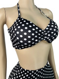 Hanging neck strapless polka dot print tight five piece pants two-piece set for women