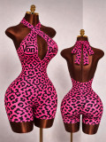 Cross neck deep V-back jumpsuit shorts with letter print two-piece set