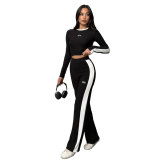 Alo Spring and Autumn New Casual Sports Set Women's Embroidered Wide Leg Pants Two Piece Set