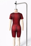 Serpentine round neck short sleeved shorts two-piece set for women, high elasticity casual nightclub style