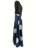 Multi color slanted shoulder short sleeved polka dot vacation fashionable and elegant dress