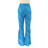 Slim fit plush printed women's tassel casual pants with flared bottom
