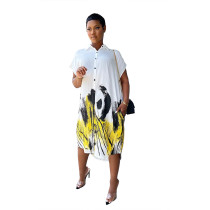 Irregular printed casual women's shirt long dress