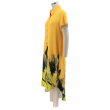 Irregular printed casual women's shirt long dress