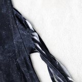 Slim fit plush printed women's tassel casual pants with flared bottom