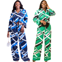 Casual wide leg pants abstract pattern pants set