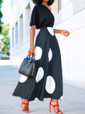 Multi color slanted shoulder short sleeved polka dot vacation fashionable and elegant dress