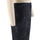 Slim fit plush printed women's tassel casual pants with flared bottom