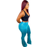 Slim fit plush printed women's tassel casual pants with flared bottom