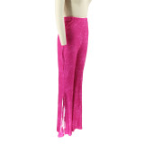 Slim fit plush printed women's tassel casual pants with flared bottom