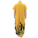 Irregular printed casual women's shirt long dress