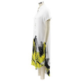 Irregular printed casual women's shirt long dress