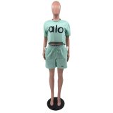 ALO Summer New Product Fashion Trend Set, Casual Solid Color Two Piece Set