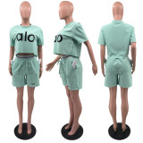 ALO Summer New Product Fashion Trend Set, Casual Solid Color Two Piece Set