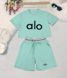 ALO Summer New Product Fashion Trend Set, Casual Solid Color Two Piece Set