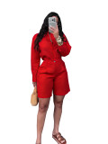 Summer Fashion Collar Solid Color Casual Short Pants Long Sleeve Shirt Set