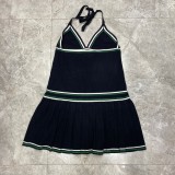 Casa Color-block Halter Backless Pleated Mini Dress