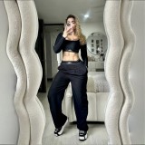 Casual Letter Sexy Cropped Tight Top Pants Set with Pockets