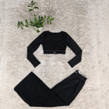 Casual Letter Sexy Cropped Tight Top Pants Set with Pockets