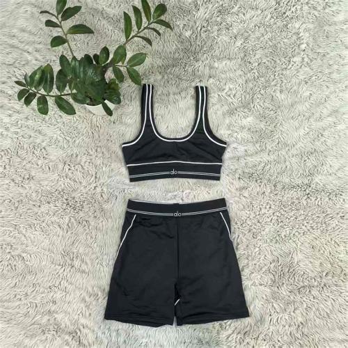 High-elasticity High-waisted Embroidered Letter Fitness Yoga Shorts Vest Set