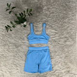 High-elasticity High-waisted Embroidered Letter Fitness Yoga Shorts Vest Set
