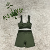 High-elasticity High-waisted Embroidered Letter Fitness Yoga Shorts Vest Set