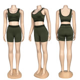 High-elasticity High-waisted Embroidered Letter Fitness Yoga Shorts Vest Set