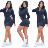 Long Sleeve Slim-fitting Letter Zippered Club Bodycon Dress