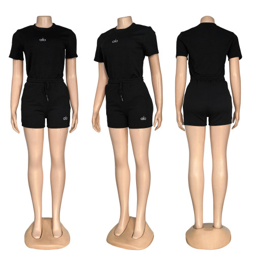 Casual Letter Short Sleeve Shirt and Shorts Two Piece Set