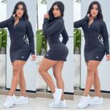 Long Sleeve Slim-fitting Letter Zippered Club Bodycon Dress