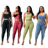 Splicing sports yoga vest, long pants, tight fitting leggings set