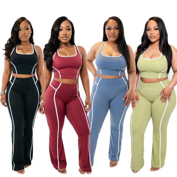 Quick drying high waisted contrasting sports yoga pants, casual sports pants, micro flared wide leg pants