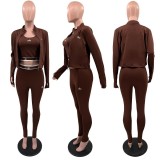 ALO Fashion Leisure Sports Running Yoga Clothing Set Embroidered Three Piece Set