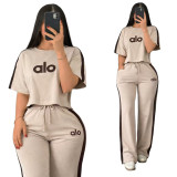 ALO Printed Casual Sports Set for Spring Women's New Fashionable Look, Thin and Wide Leg Pants Two Piece Set