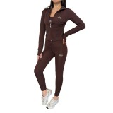 ALO Fashion Leisure Sports Running Yoga Clothing Set Embroidered Three Piece Set