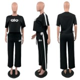 ALO Printed Casual Sports Set for Spring Women's New Fashionable Look, Thin and Wide Leg Pants Two Piece Set