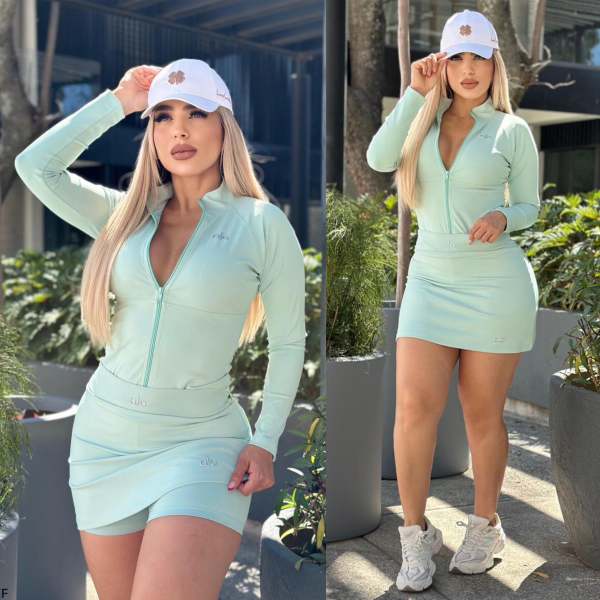 ALO Fashion Sweet Slimming and Slimming Zipper Top with Hip Wrapping Skirt (Including Safety Pants)